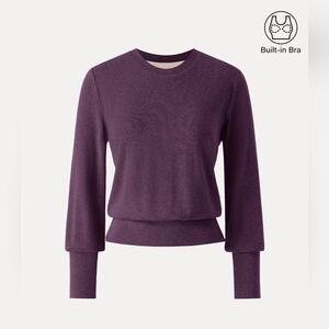 OGL Women's Purple Long Sleeve Sweatshirt Brami Banded Hem Cropped Top Bra